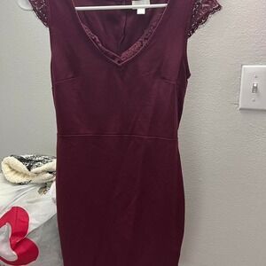 Burgundy Decree dress with lace sleeves size S